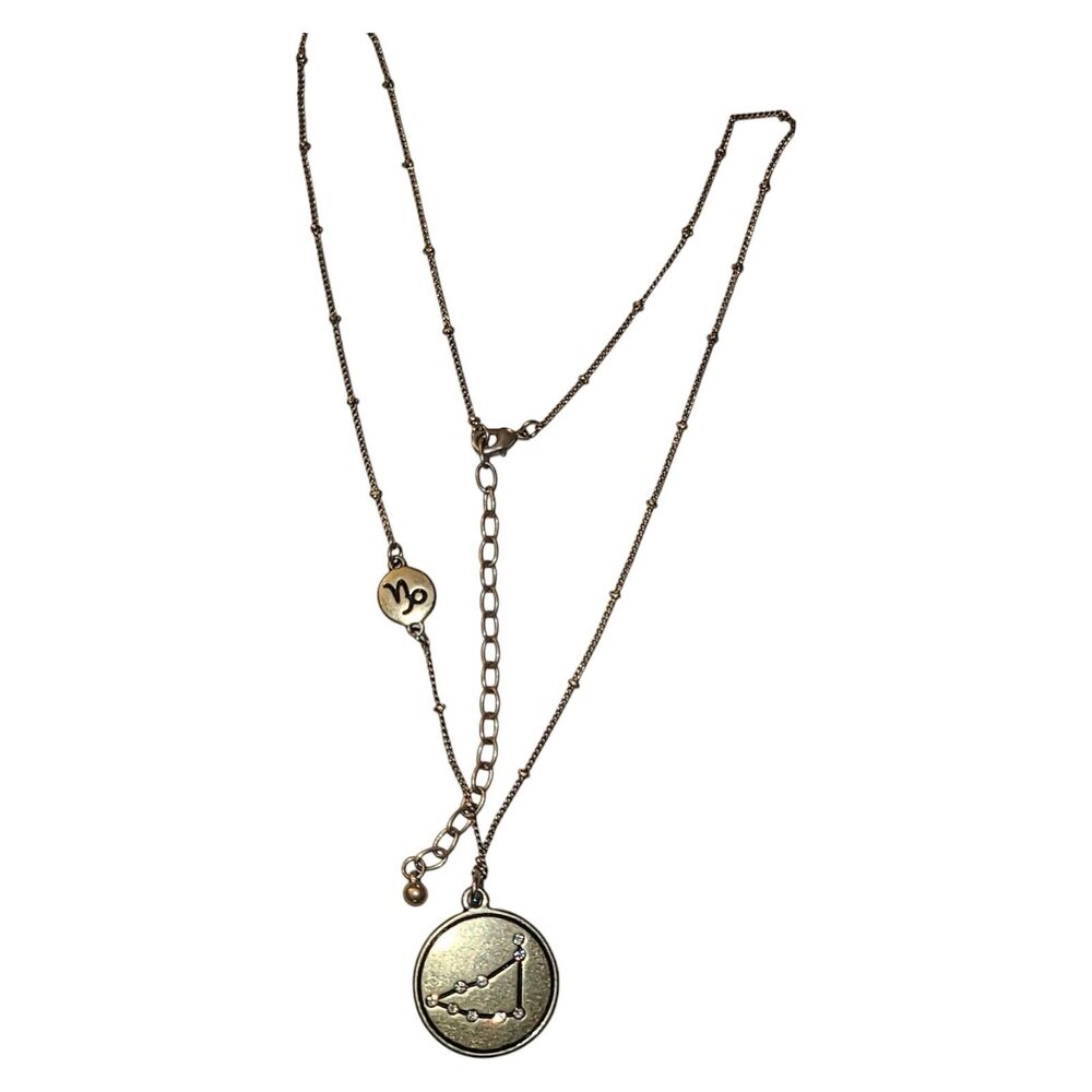 Gold Tone Capricorn‎ Zodiac Charm Necklace 18"-21" Rhinestone Constellation